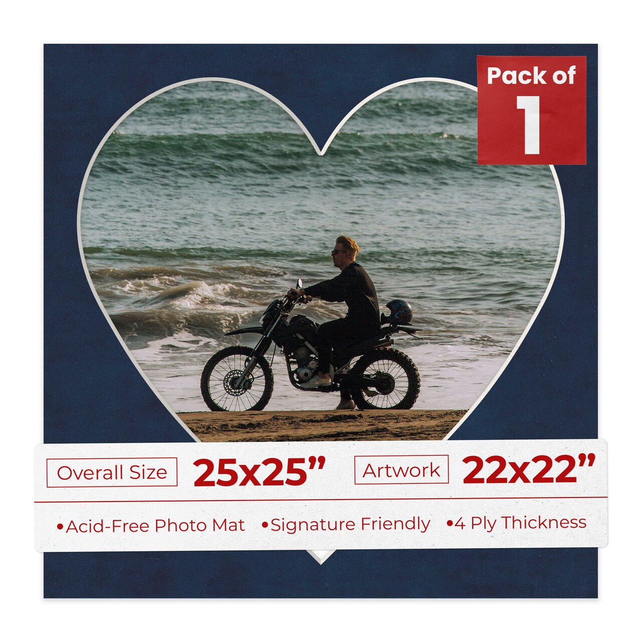 Navy Suede Mat Board for 25x25 Frames - Heart Opening for 22x22 Photos